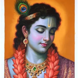 Krishna Immersed in Memories of Radha | Oil on Canvas | Handmade Painting