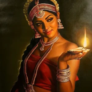 Devadasi with Lamp Oil Painting on Canvas | Without Frame